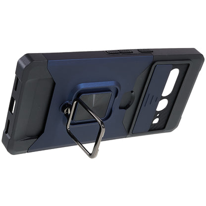 For Google Pixel 7 Pro Anti-Drop Hard PC Soft TPU Hybrid Phone Case Impact-Resistant Cellphone Cover Slide Camera Lens Protection Design Kickstand Back Cover with Card Slot