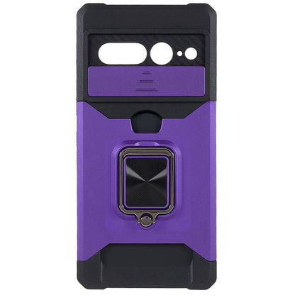 For Google Pixel 7 Pro Anti-Drop Hard PC Soft TPU Hybrid Phone Case Impact-Resistant Cellphone Cover Slide Camera Lens Protection Design Kickstand Back Cover with Card Slot