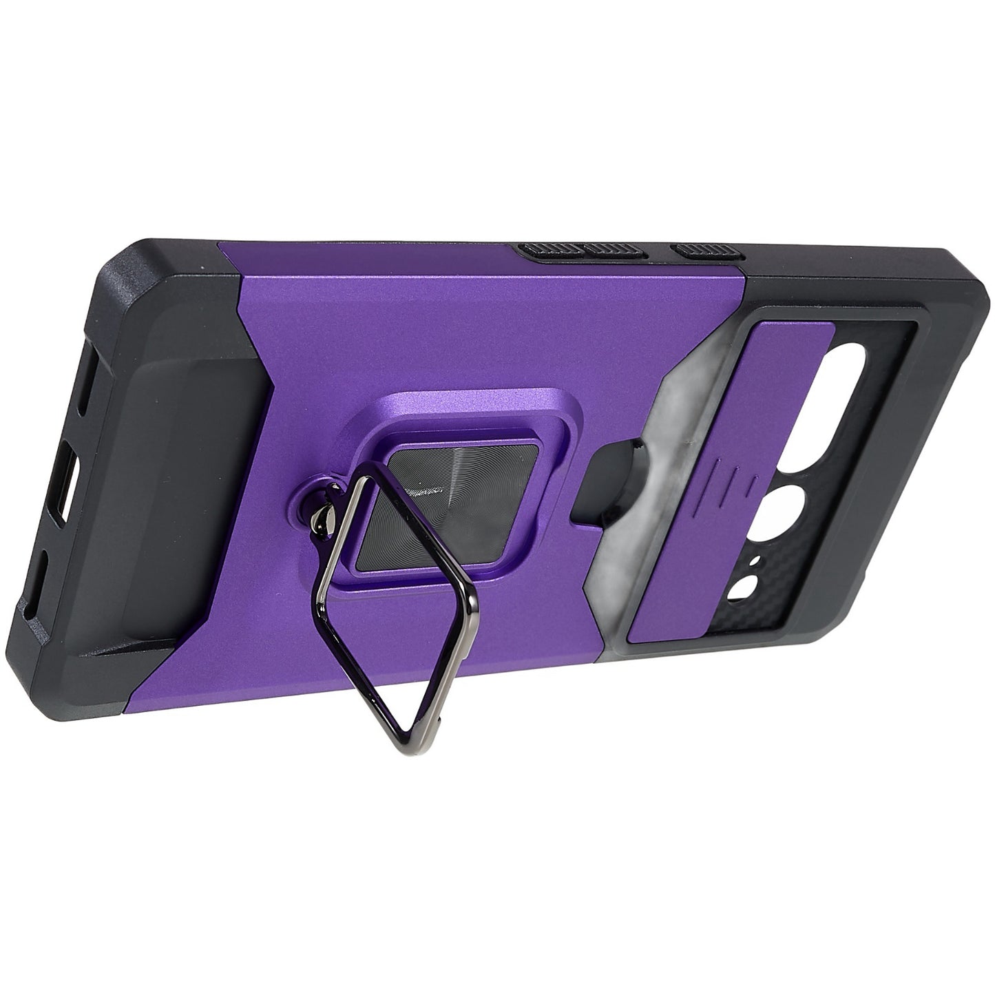 For Google Pixel 7 Pro Anti-Drop Hard PC Soft TPU Hybrid Phone Case Impact-Resistant Cellphone Cover Slide Camera Lens Protection Design Kickstand Back Cover with Card Slot