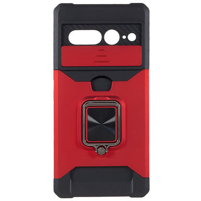 For Google Pixel 7 Pro Anti-Drop Hard PC Soft TPU Hybrid Phone Case Impact-Resistant Cellphone Cover Slide Camera Lens Protection Design Kickstand Back Cover with Card Slot