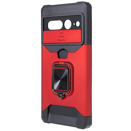 For Google Pixel 7 Pro Anti-Drop Hard PC Soft TPU Hybrid Phone Case Impact-Resistant Cellphone Cover Slide Camera Lens Protection Design Kickstand Back Cover with Card Slot