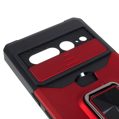 For Google Pixel 7 Pro Anti-Drop Hard PC Soft TPU Hybrid Phone Case Impact-Resistant Cellphone Cover Slide Camera Lens Protection Design Kickstand Back Cover with Card Slot