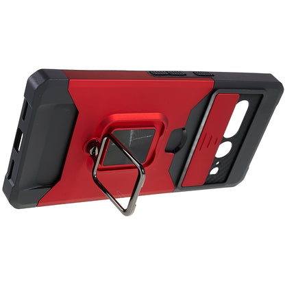 For Google Pixel 7 Pro Anti-Drop Hard PC Soft TPU Hybrid Phone Case Impact-Resistant Cellphone Cover Slide Camera Lens Protection Design Kickstand Back Cover with Card Slot