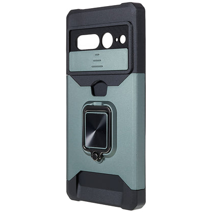 For Google Pixel 7 Pro Anti-Drop Hard PC Soft TPU Hybrid Phone Case Impact-Resistant Cellphone Cover Slide Camera Lens Protection Design Kickstand Back Cover with Card Slot