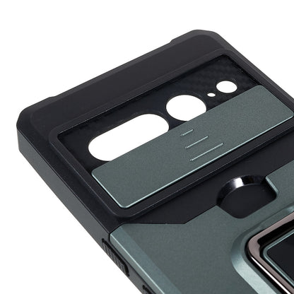 For Google Pixel 7 Pro Anti-Drop Hard PC Soft TPU Hybrid Phone Case Impact-Resistant Cellphone Cover Slide Camera Lens Protection Design Kickstand Back Cover with Card Slot