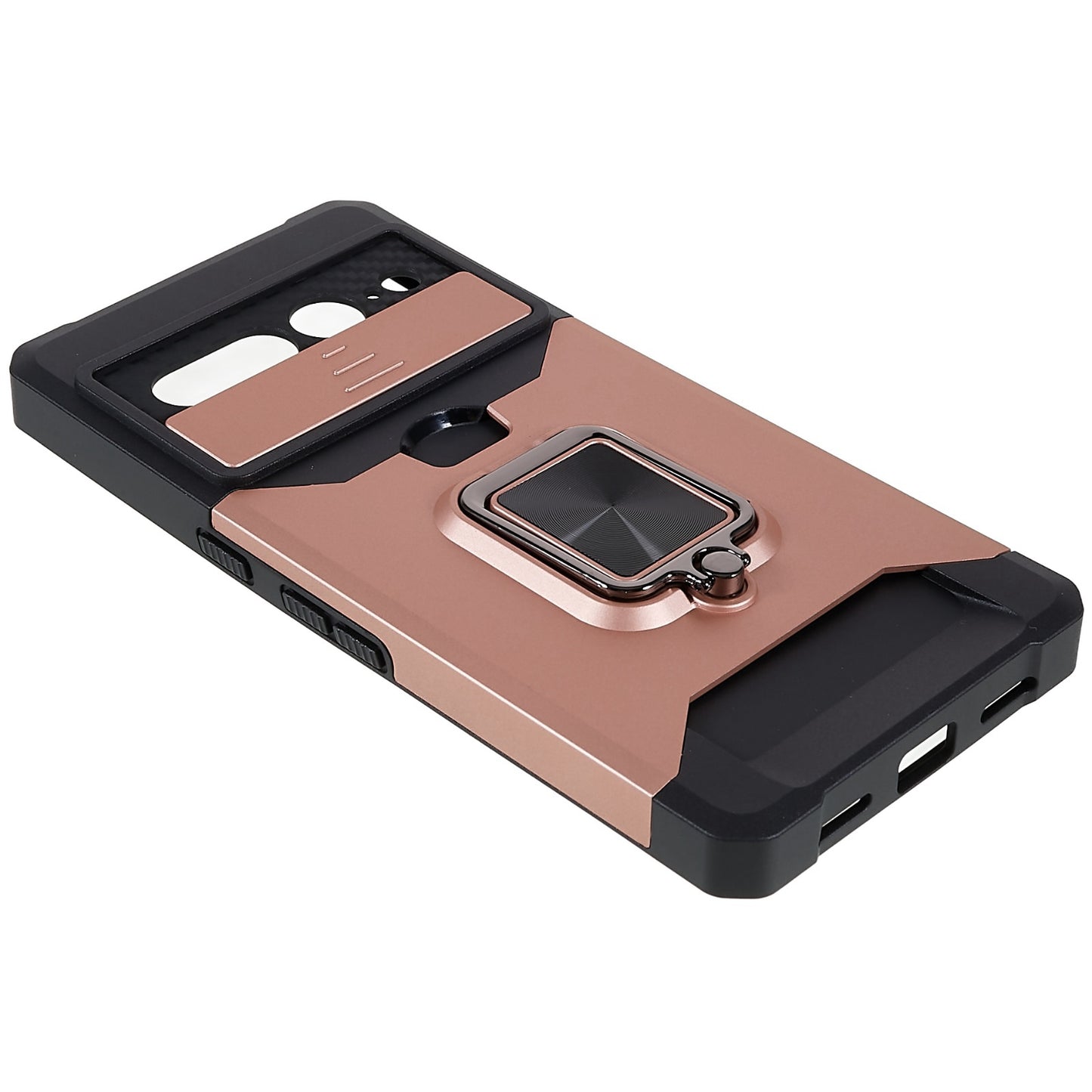 For Google Pixel 7 Pro Anti-Drop Hard PC Soft TPU Hybrid Phone Case Impact-Resistant Cellphone Cover Slide Camera Lens Protection Design Kickstand Back Cover with Card Slot