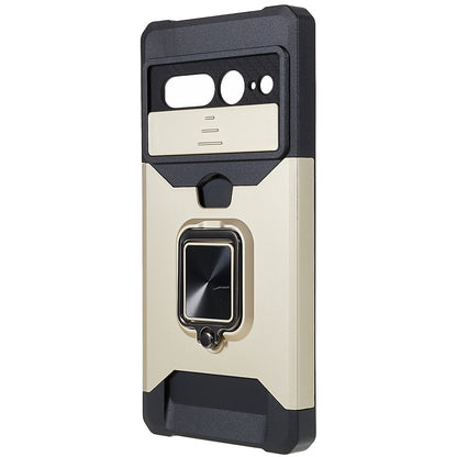 For Google Pixel 7 Pro Anti-Drop Hard PC Soft TPU Hybrid Phone Case Impact-Resistant Cellphone Cover Slide Camera Lens Protection Design Kickstand Back Cover with Card Slot