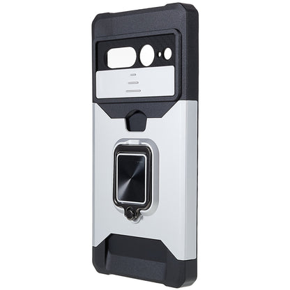 For Google Pixel 7 Pro Anti-Drop Hard PC Soft TPU Hybrid Phone Case Impact-Resistant Cellphone Cover Slide Camera Lens Protection Design Kickstand Back Cover with Card Slot