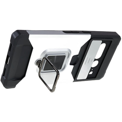 For Google Pixel 7 Pro Anti-Drop Hard PC Soft TPU Hybrid Phone Case Impact-Resistant Cellphone Cover Slide Camera Lens Protection Design Kickstand Back Cover with Card Slot