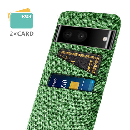 For Google Pixel 6a 5G Cloth Texture Shockproof Phone Case with Dual Card Slots Non-slip PU Leather Coated PC Protective Cover