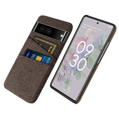 For Google Pixel 6a 5G Cloth Texture Shockproof Phone Case with Dual Card Slots Non-slip PU Leather Coated PC Protective Cover