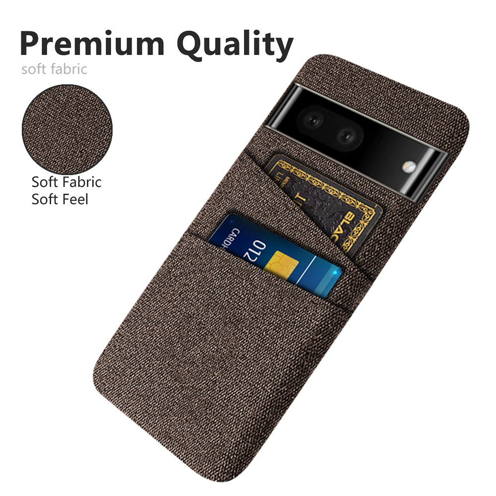 For Google Pixel 6a 5G Cloth Texture Shockproof Phone Case with Dual Card Slots Non-slip PU Leather Coated PC Protective Cover