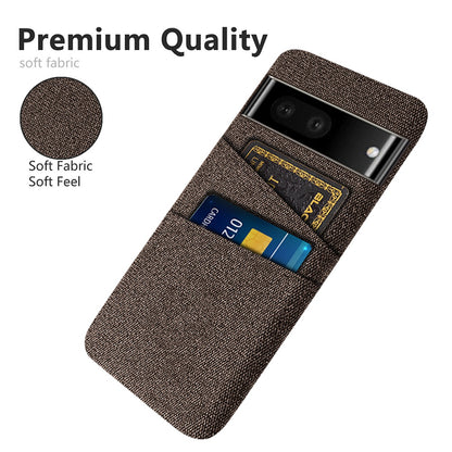 For Google Pixel 6a 5G Cloth Texture Shockproof Phone Case with Dual Card Slots Non-slip PU Leather Coated PC Protective Cover