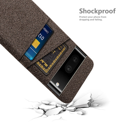 For Google Pixel 6a 5G Cloth Texture Shockproof Phone Case with Dual Card Slots Non-slip PU Leather Coated PC Protective Cover