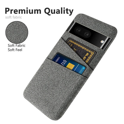 For Google Pixel 6a 5G Cloth Texture Shockproof Phone Case with Dual Card Slots Non-slip PU Leather Coated PC Protective Cover