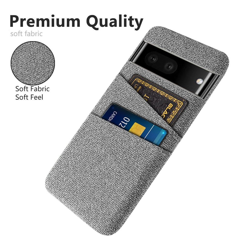 For Google Pixel 6a 5G Cloth Texture Shockproof Phone Case with Dual Card Slots Non-slip PU Leather Coated PC Protective Cover