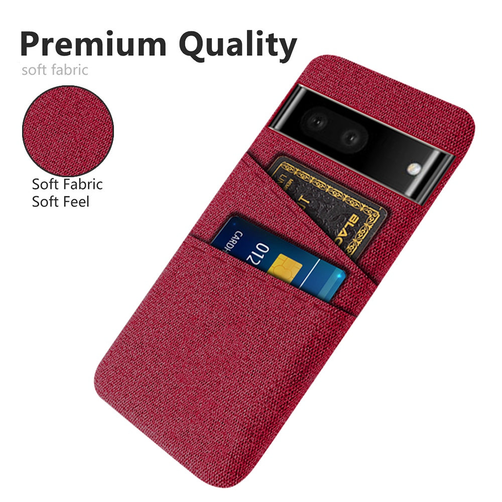For Google Pixel 6a 5G Cloth Texture Shockproof Phone Case with Dual Card Slots Non-slip PU Leather Coated PC Protective Cover