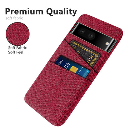 For Google Pixel 6a 5G Cloth Texture Shockproof Phone Case with Dual Card Slots Non-slip PU Leather Coated PC Protective Cover