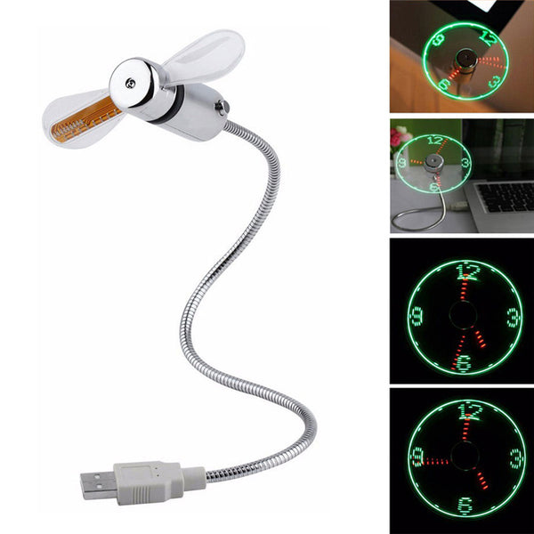 Flexible Gooseneck Mini USB Cooling Fan LED Clock Design Summer Cooler Fan