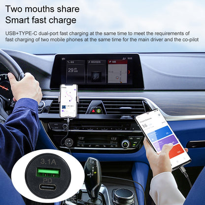TE-339PD 5V/3.1A PC Type-C + 3.1A USB Mini Car Charger Dual Ports Cigarette Lighter Fast Charging