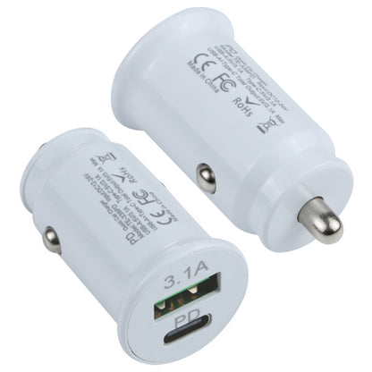 TE-339PD 5V/3.1A PC Type-C + 3.1A USB Mini Car Charger Dual Ports Cigarette Lighter Fast Charging