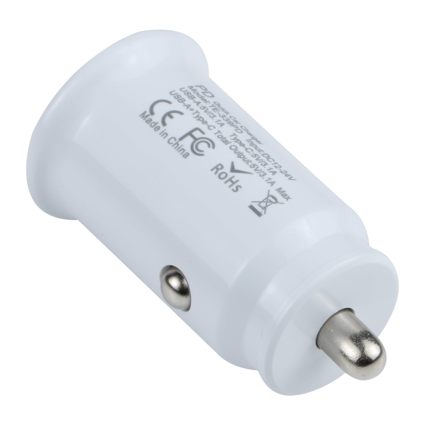TE-339PD 5V/3.1A PC Type-C + 3.1A USB Mini Car Charger Dual Ports Cigarette Lighter Fast Charging