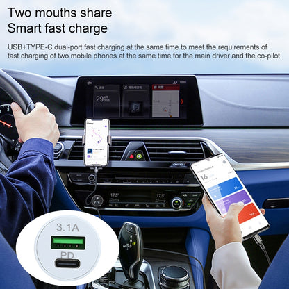 TE-339PD 5V/3.1A PC Type-C + 3.1A USB Mini Car Charger Dual Ports Cigarette Lighter Fast Charging