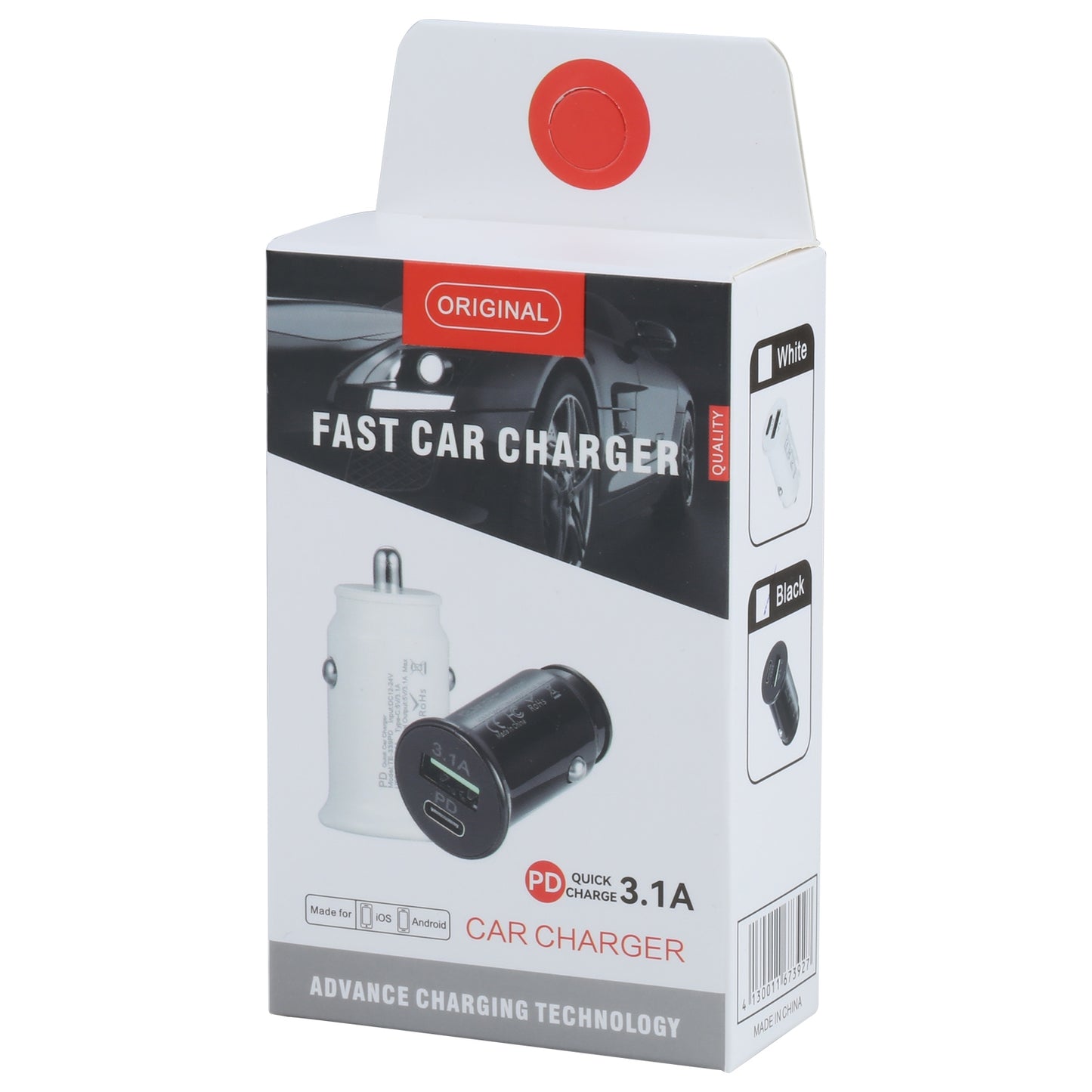 TE-339PD 5V/3.1A PC Type-C + 3.1A USB Mini Car Charger Dual Ports Cigarette Lighter Fast Charging