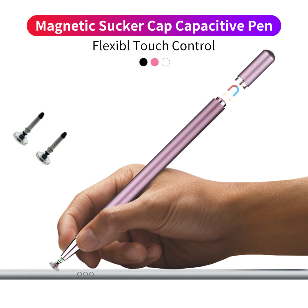 JD01 Universal Tablet Smartphone Capacitive Stylus Pen Magnetic Adsorption Cap Drawing Writing Stylus Pen with Spare Round Disk Pen Tip