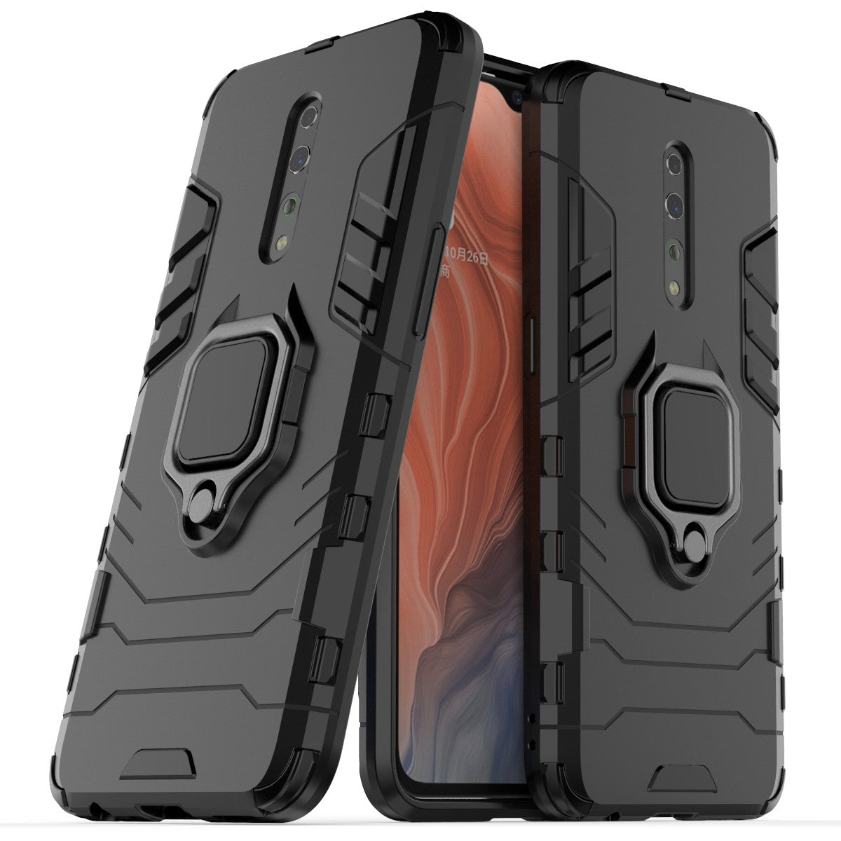 Cool Guard Ring Holder Kickstand PC+TPU Phone Cover for Oppo Reno Z