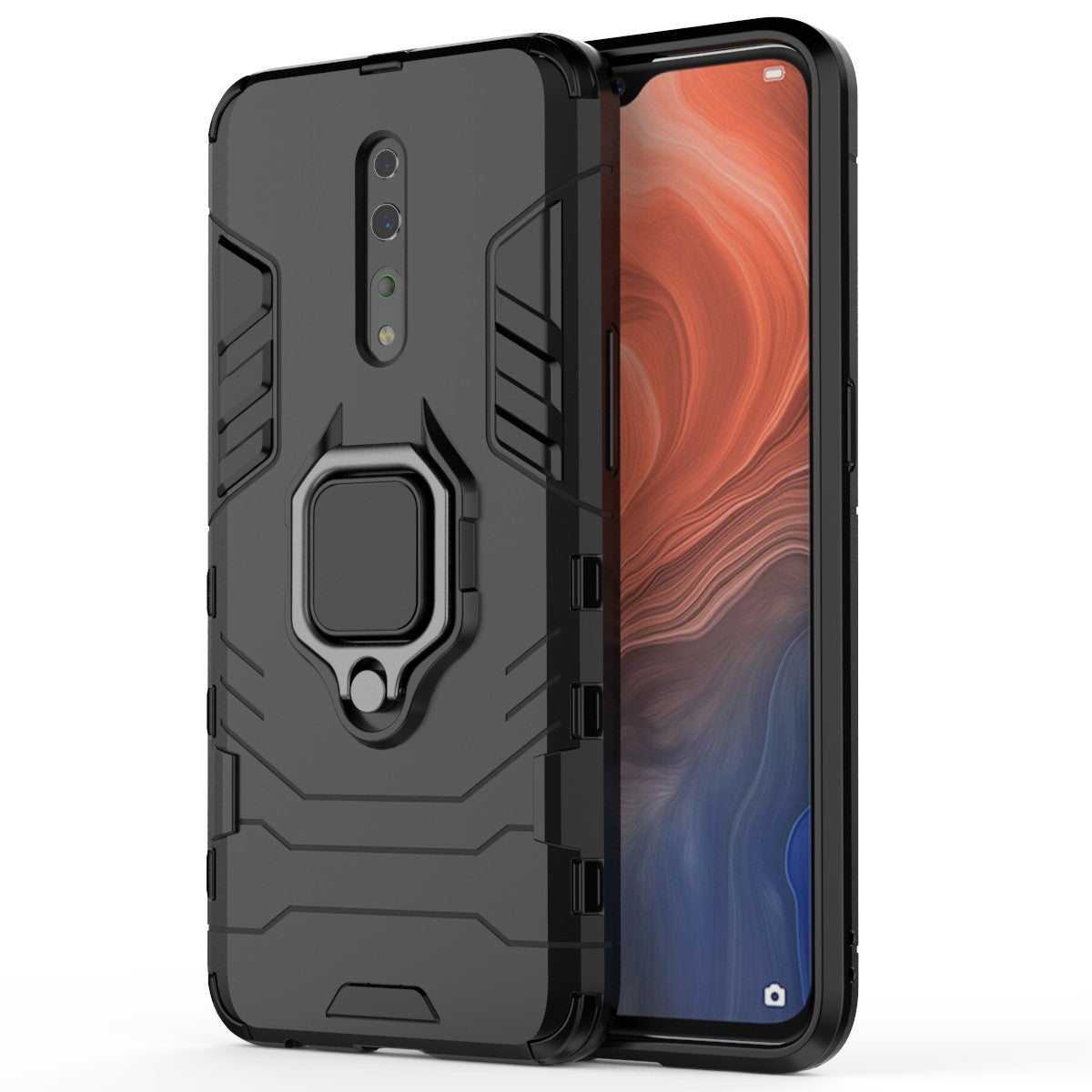 Cool Guard Ring Holder Kickstand PC+TPU Phone Cover for Oppo Reno Z