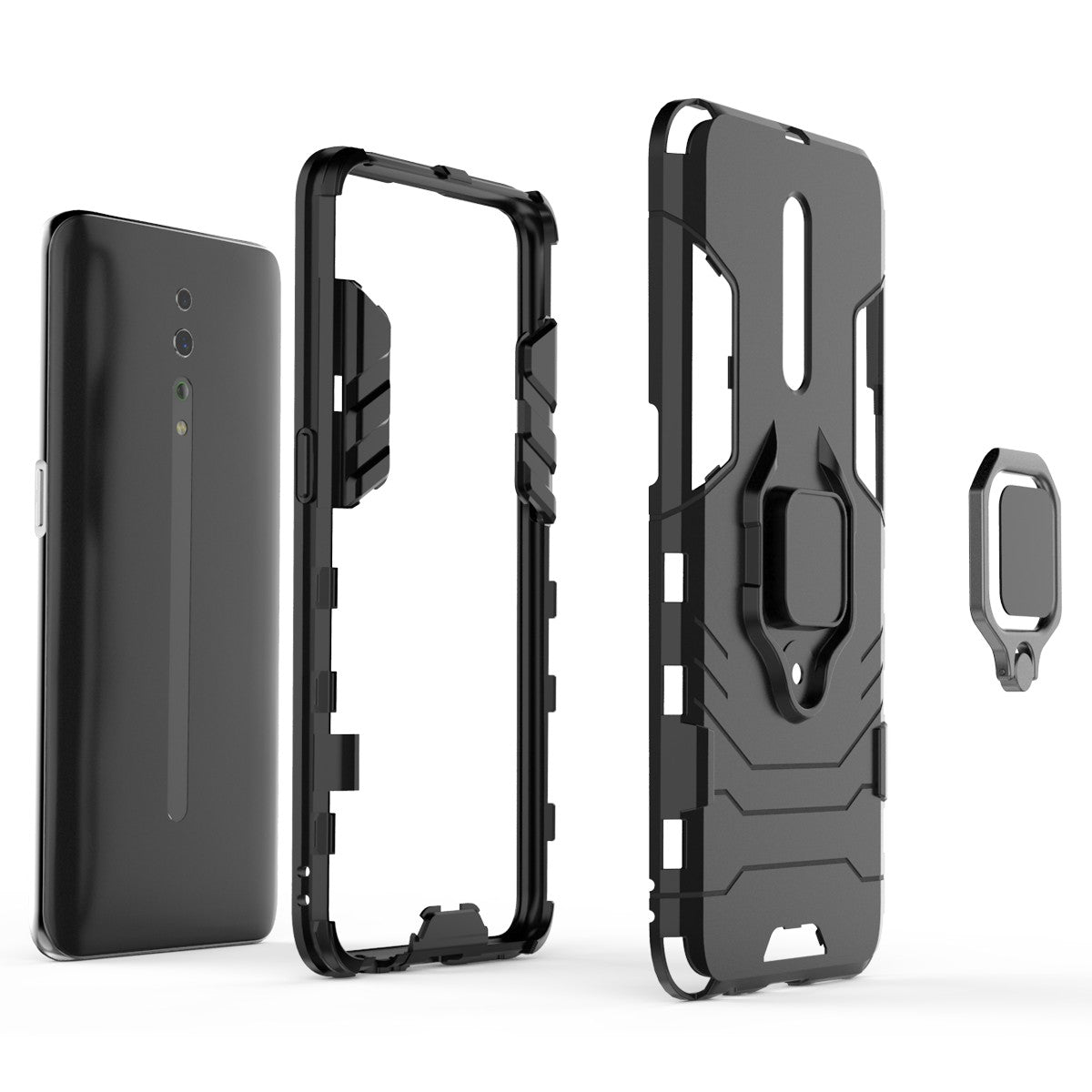 Cool Guard Ring Holder Kickstand PC+TPU Phone Cover for Oppo Reno Z