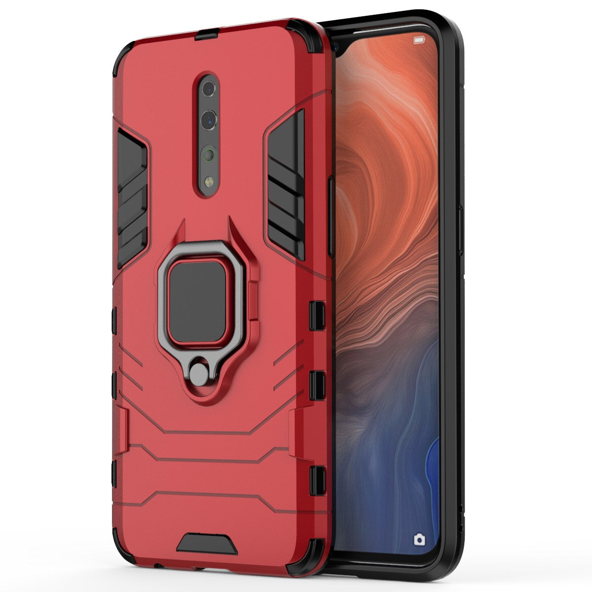 Cool Guard Ring Holder Kickstand PC+TPU Phone Cover for Oppo Reno Z