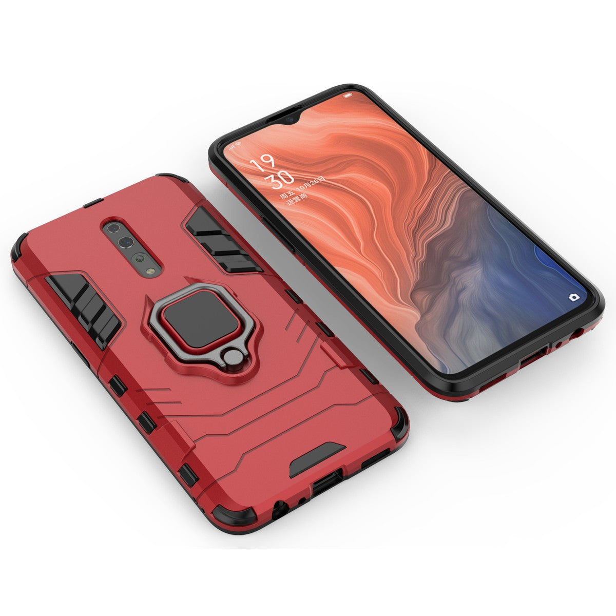 Cool Guard Ring Holder Kickstand PC+TPU Phone Cover for Oppo Reno Z