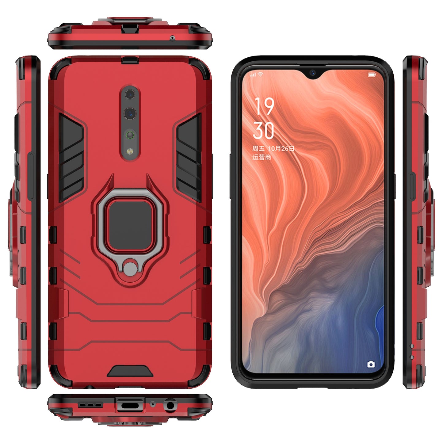 Cool Guard Ring Holder Kickstand PC+TPU Phone Cover for Oppo Reno Z