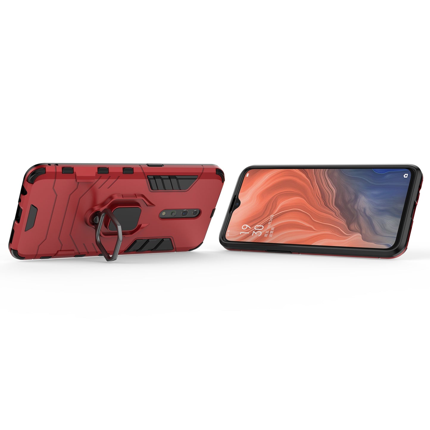 Cool Guard Ring Holder Kickstand PC+TPU Phone Cover for Oppo Reno Z