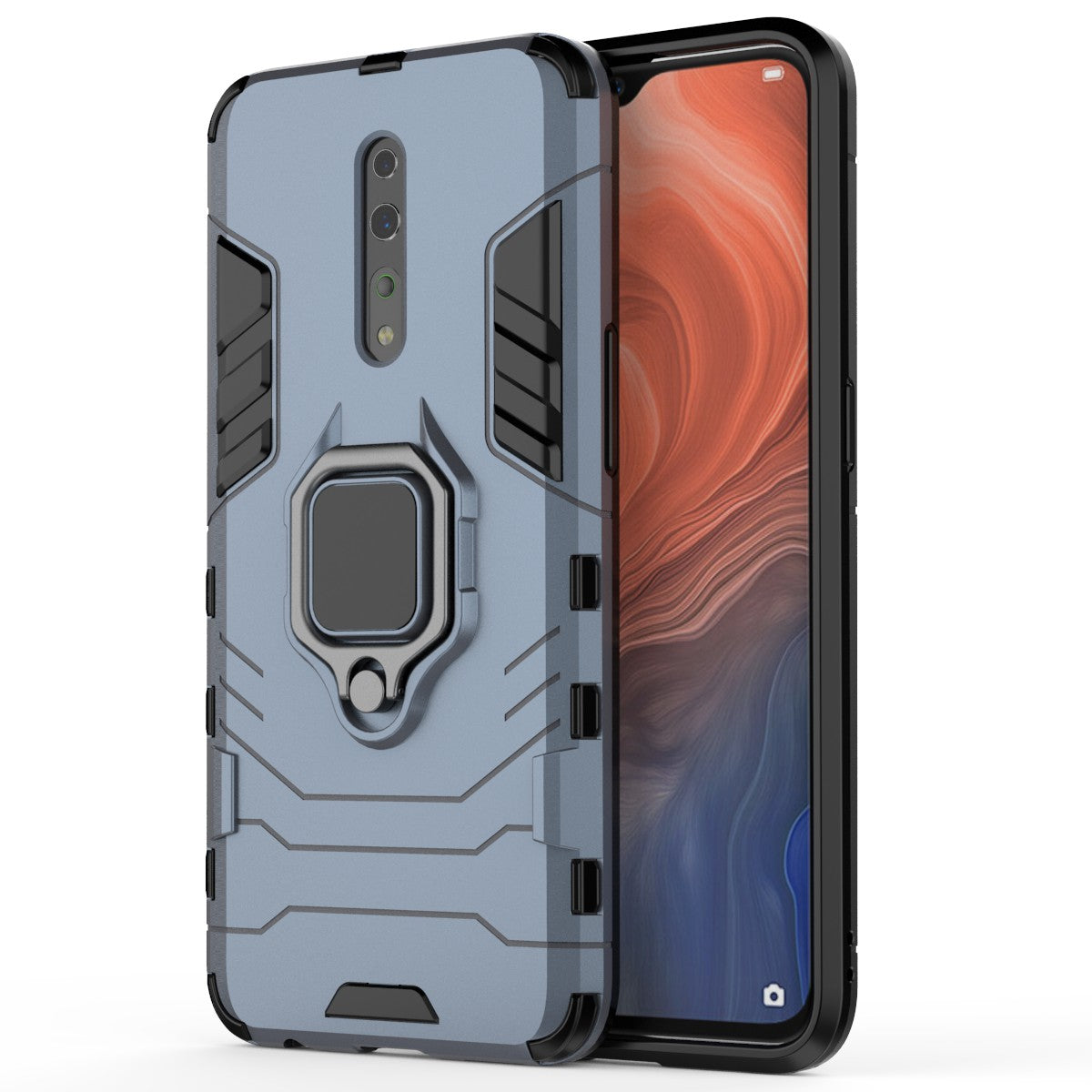 Cool Guard Ring Holder Kickstand PC+TPU Phone Cover for Oppo Reno Z