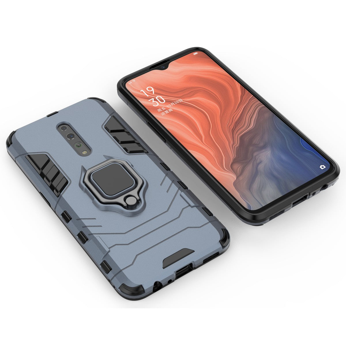 Cool Guard Ring Holder Kickstand PC+TPU Phone Cover for Oppo Reno Z