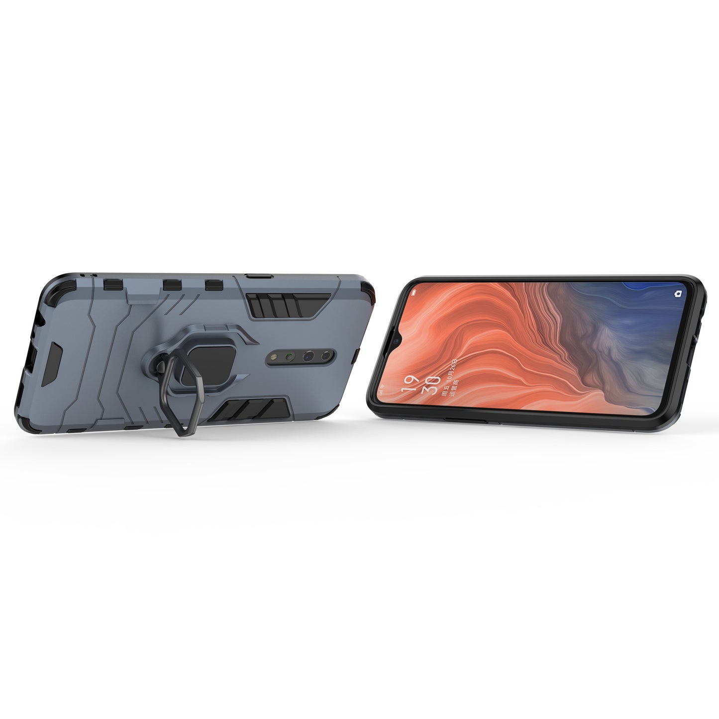 Cool Guard Ring Holder Kickstand PC+TPU Phone Cover for Oppo Reno Z