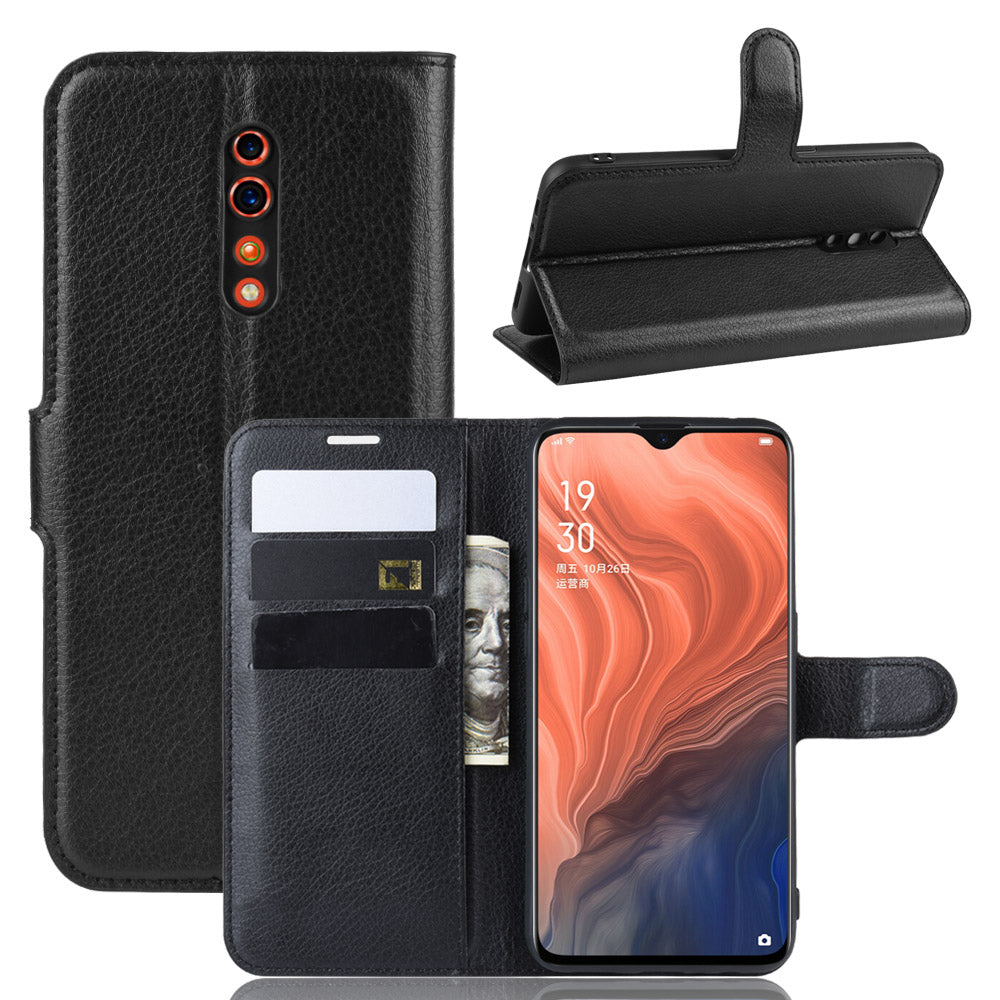 Litchi Skin Wallet Leather Stand Case for Oppo Reno Z