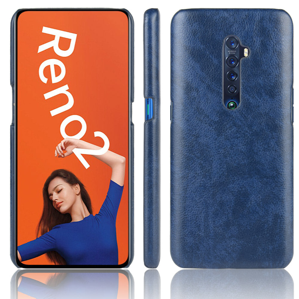 Litchi Texture PU Leather Coated PC Back Case for OPPO Reno 2