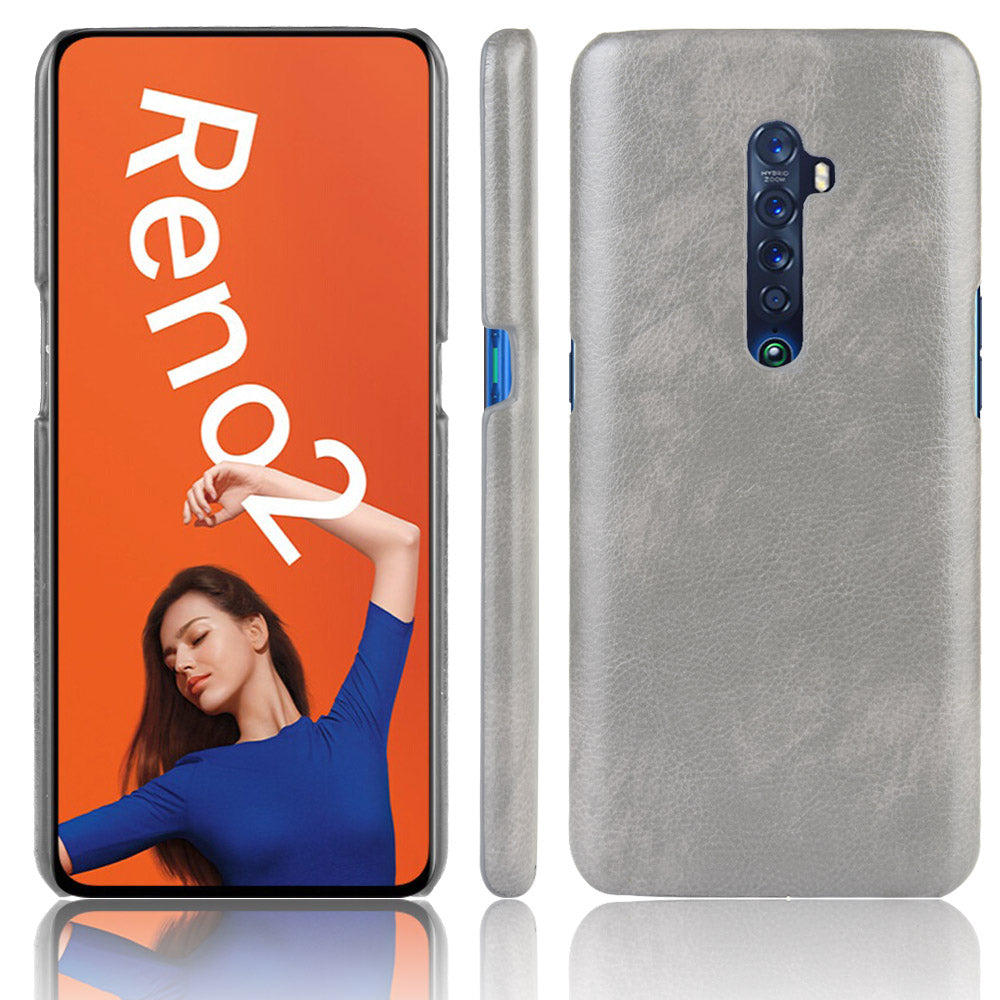 Litchi Texture PU Leather Coated PC Back Case for OPPO Reno 2
