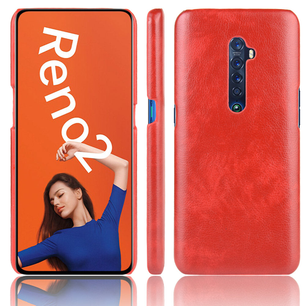 Litchi Texture PU Leather Coated PC Back Case for OPPO Reno 2