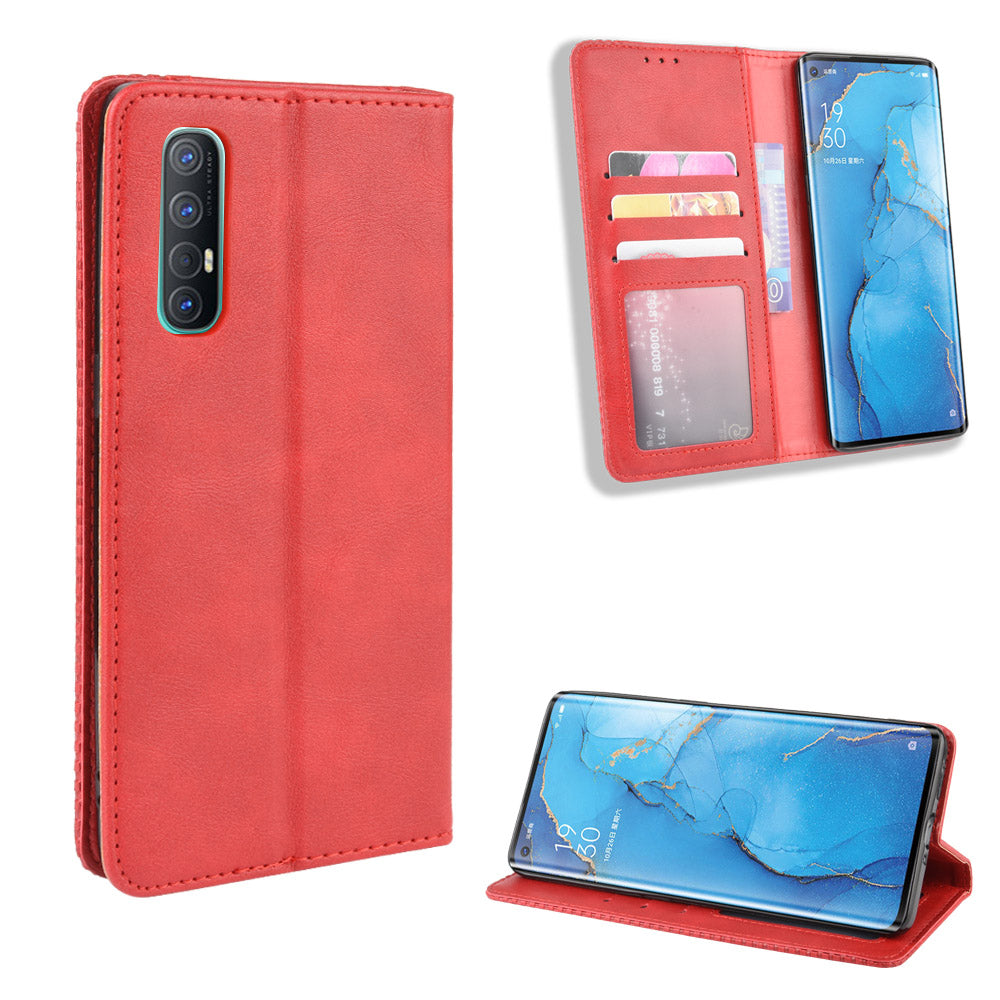 Vintage Style Leather Wallet Case with Stand for Oppo Reno3 Pro 5G