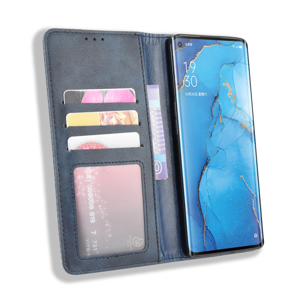 Vintage Style Leather Wallet Case with Stand for Oppo Reno3 Pro 5G