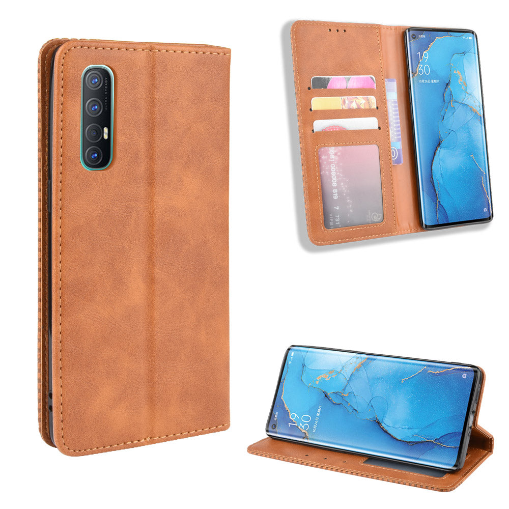 Vintage Style Leather Wallet Case with Stand for Oppo Reno3 Pro 5G