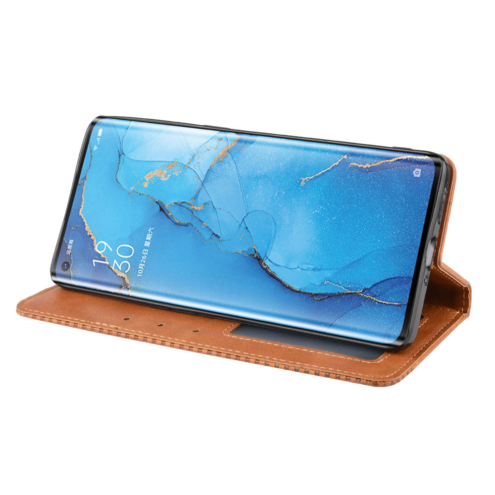 Vintage Style Leather Wallet Case with Stand for Oppo Reno3 Pro 5G