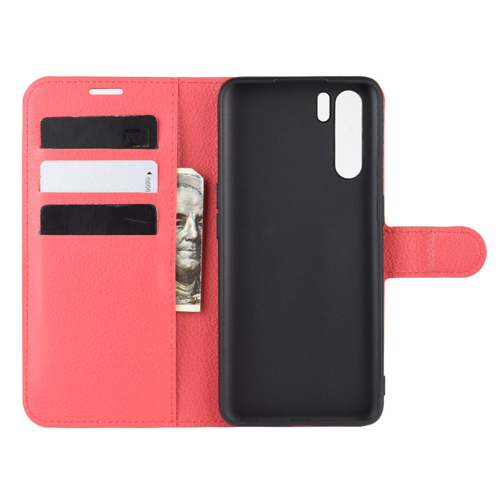 Litchi Texture Wallet Stand Leather Cell Phone Cover for OPPO A91 / F15