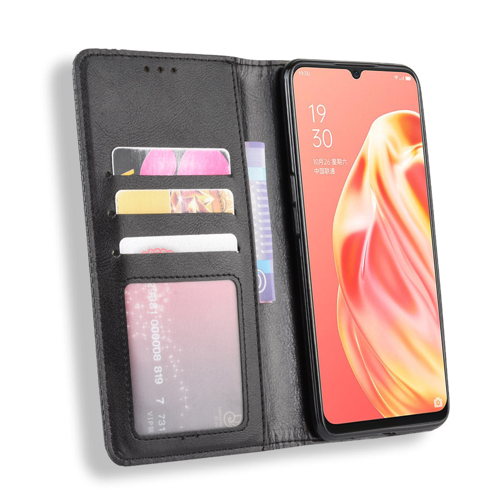 Vintage Style Magnetic Leather Wallet Phone Cover for OPPO A91/F15