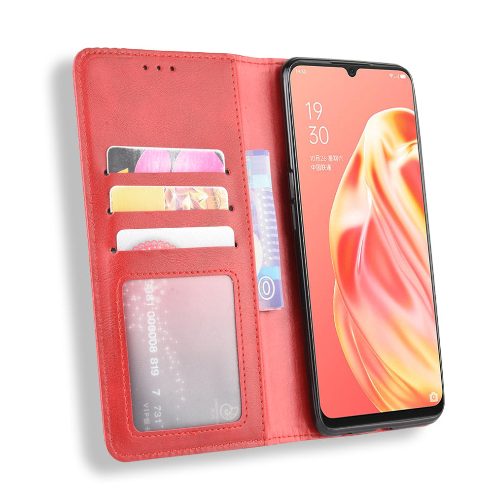Vintage Style Magnetic Leather Wallet Phone Cover for OPPO A91/F15